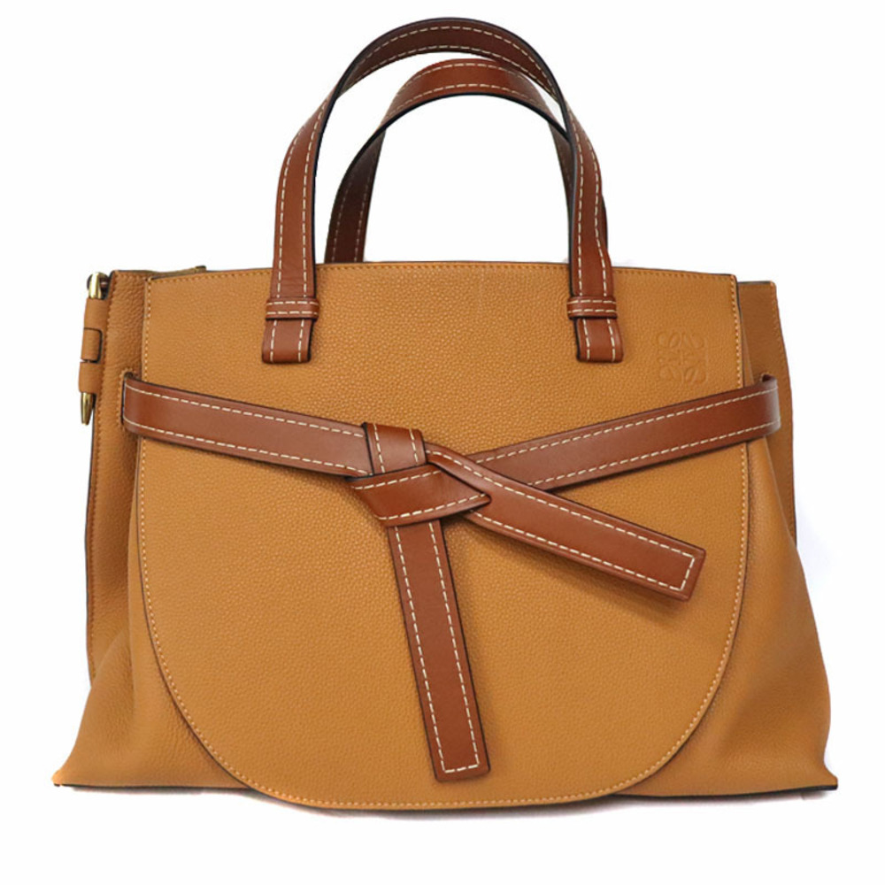 LOEWE Gate Top Handle Bag Brown Logo Leather Bi